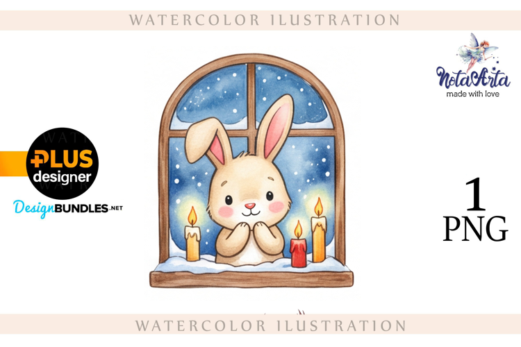Christmas Bunny in Watercolor Style