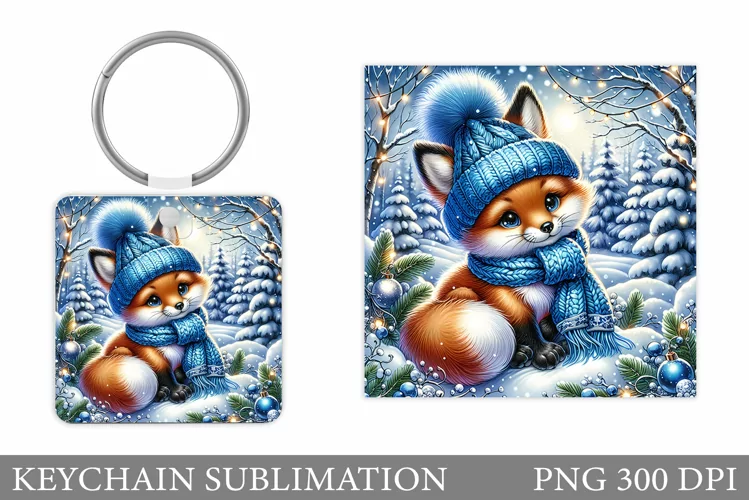Christmas Fox Keychain. Winter Fox Keychain Design