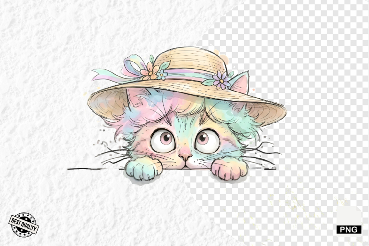 Summer Cat Peeking Clipart