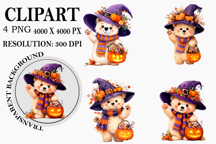 Halloween Bear Clipart Watercolor PNG