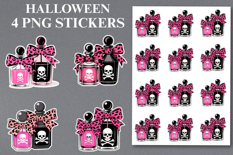 4 Halloween Potion Bottles Stickers Png | Printable example image 1