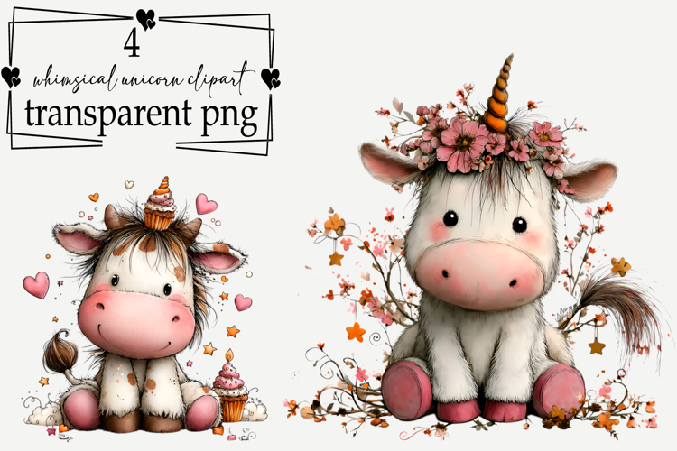 Whimsical Unicorn Clipart Watercolor PNG
