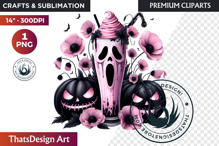 Gothic Halloween Drinks Pink and Black Sublimation clipart