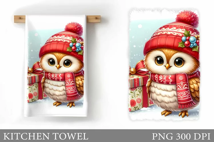 Cute Owl Kitchen Towel. Christmas Owl Kitchen Towel Design