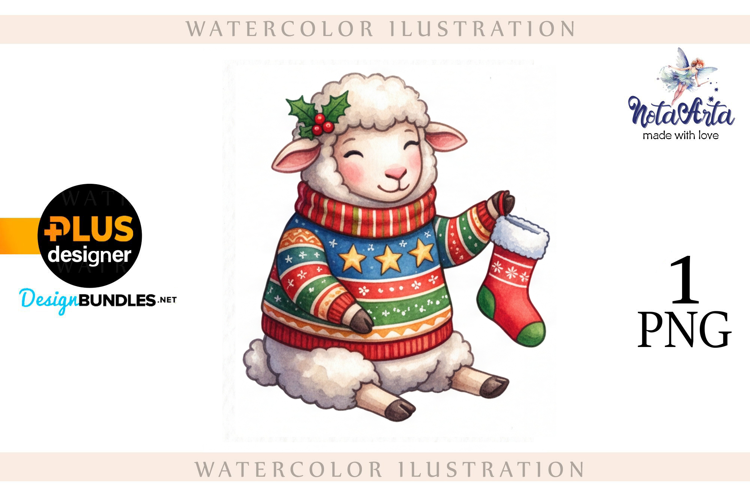 Christmas Sheep in Watercolor Style