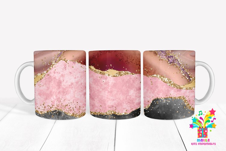 Pink Glitter Agate Mug Sublimation / Agate Mug Wrap #2 example image 1
