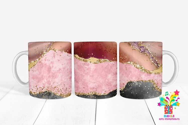 Pink Glitter Agate Mug Sublimation / Agate Mug Wrap #2