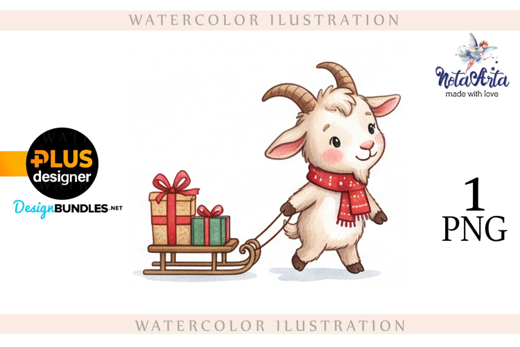 Christmas Goat in Watercolor Style