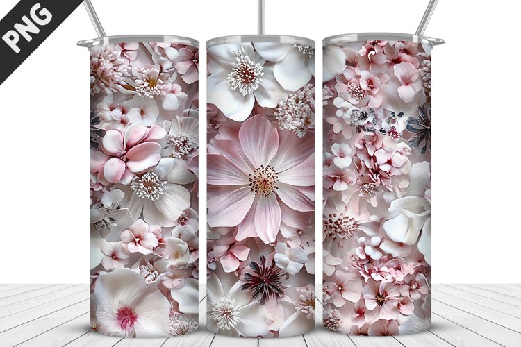 3D White Flowers Tumbler Wrap | Sublimation Design | Tumbler example image 1