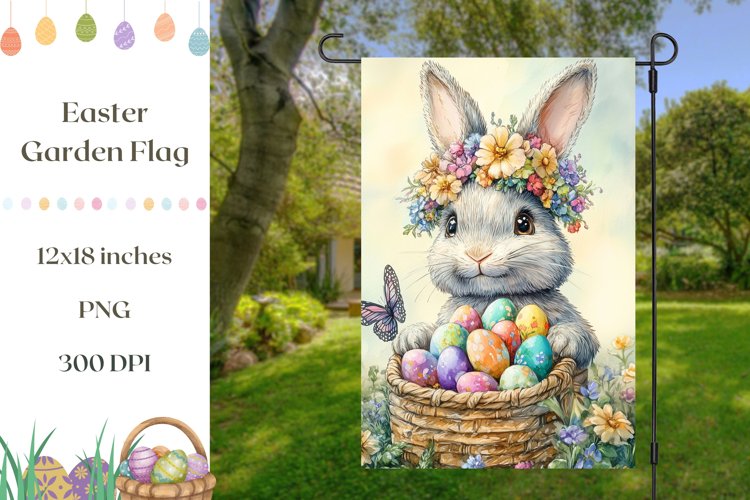 Welcome Garden Flag, Easter Bunny Sublimation, Easter Basket