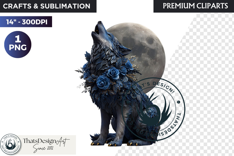 Floral Wolf Fantasy clipart, Botanical Wildlife Graphics PNG