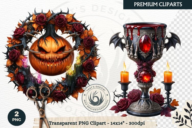 Gothic Dark Fantasy Halloween Nightmare Horror Clipart PNG example image 1