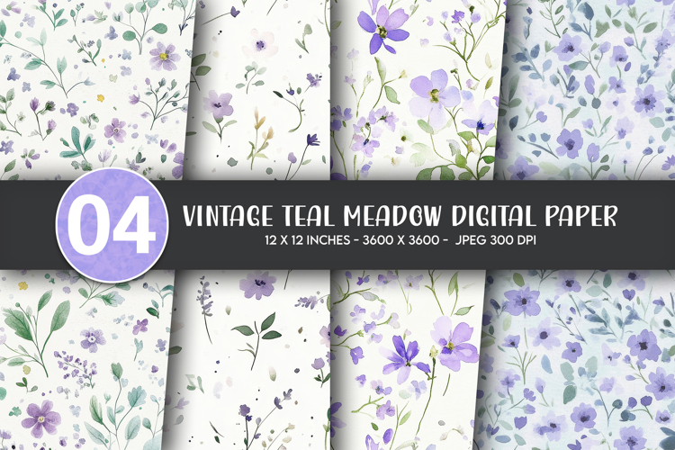 Vintage Teal Meadow Digital Paper