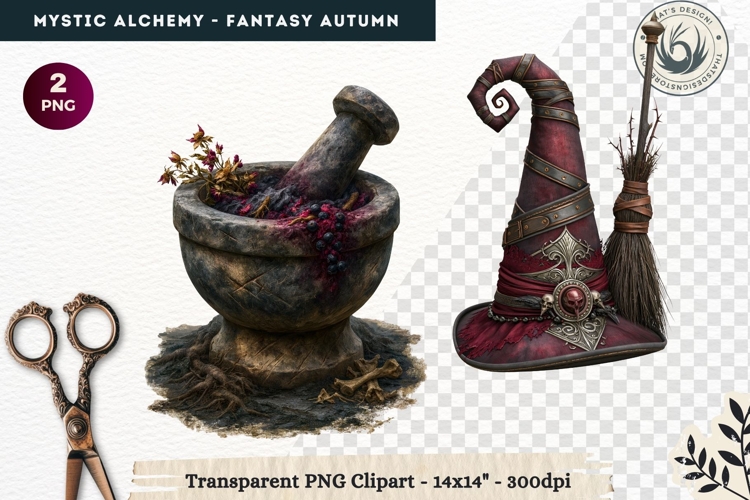 Gothic Witch Mystic Alchemy Clipart, Autumn Apothecary PNG
