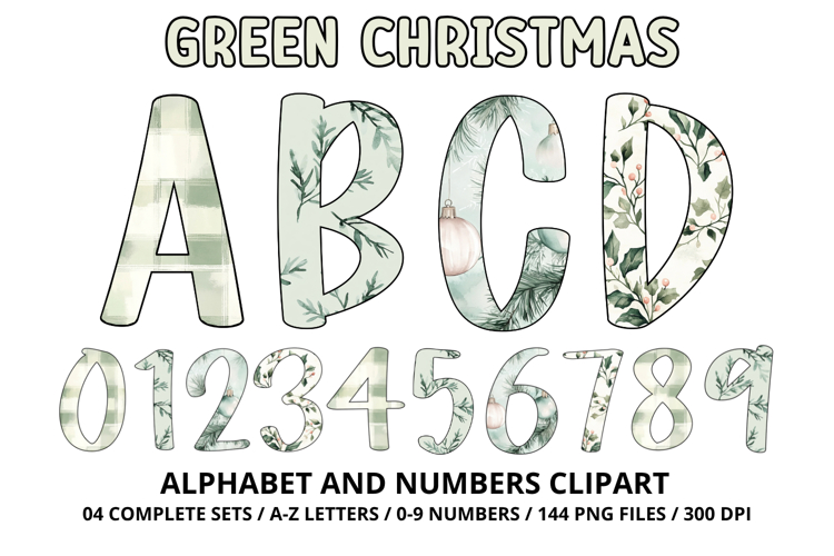 Sage Green Christmas Alphabet Png Clipart, letters doodle