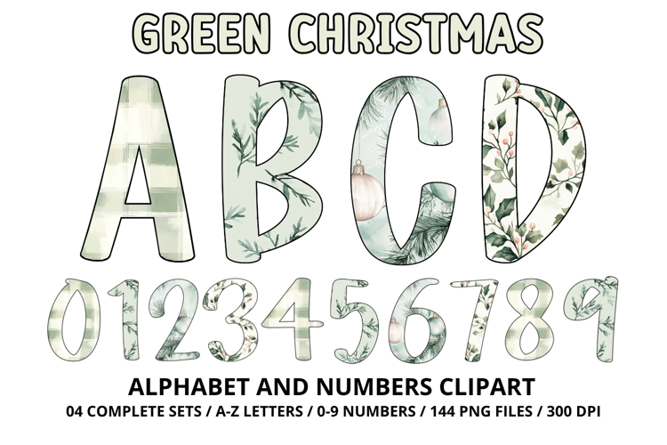 Sage Green Christmas Alphabet Png Clipart, letters doodle