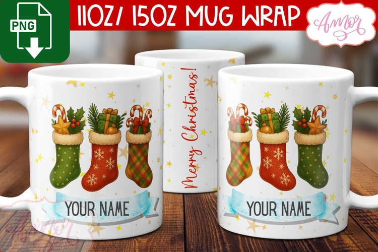 Christmas mug wrap PNG, Stocking stuffer mug PNG