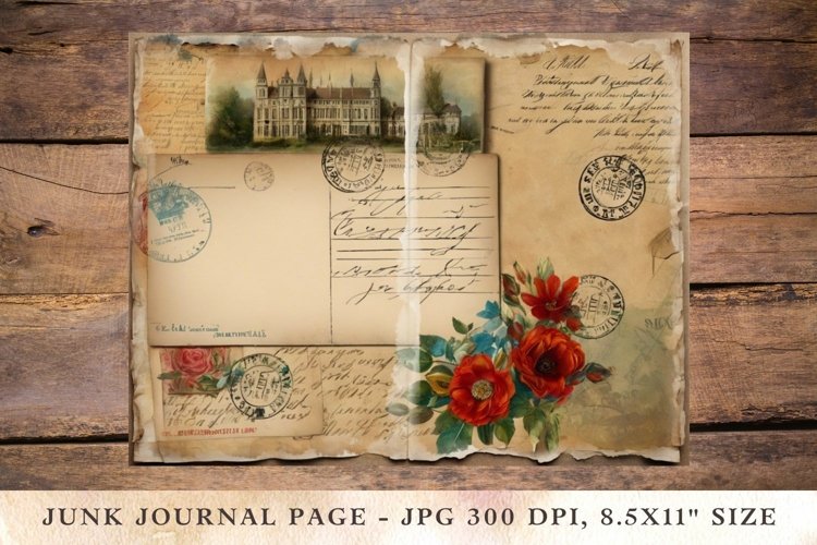Printable Junk Journal Pages floral postcard 1 example image 1