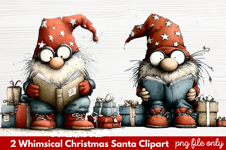2 Whimsical Christmas Santa Clipart | Cute Santa PNG