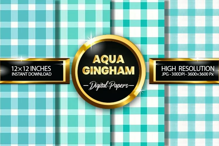 Aqua Gingham Digital Papers - 04 Variations