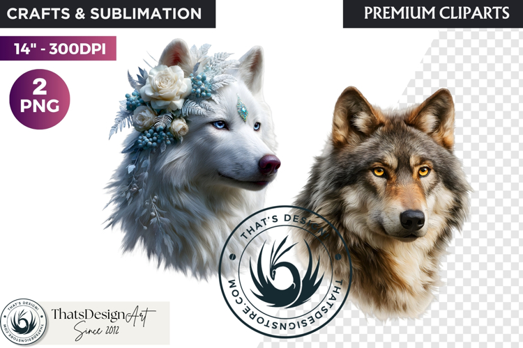 Watercolor Mystic Wolf Fantasy Clipart animal PNG Graphics