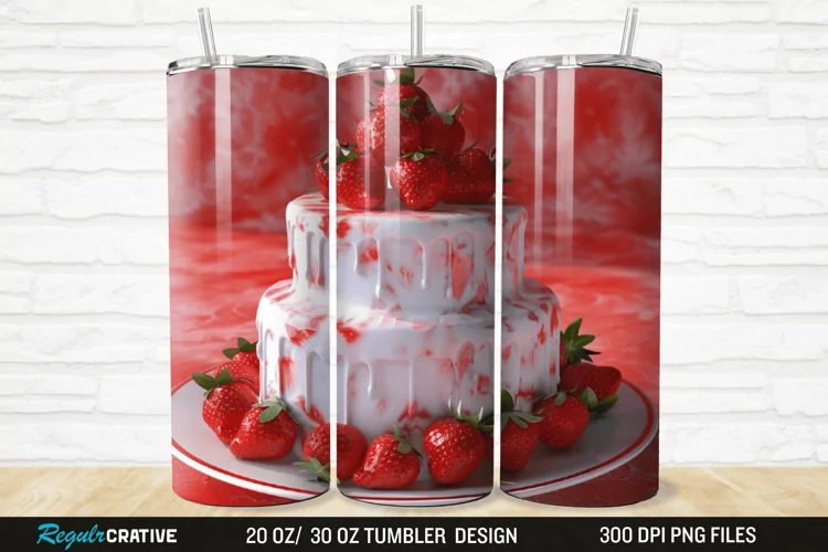3D Strawberry Cake 20/30oz Skinny Tumbler