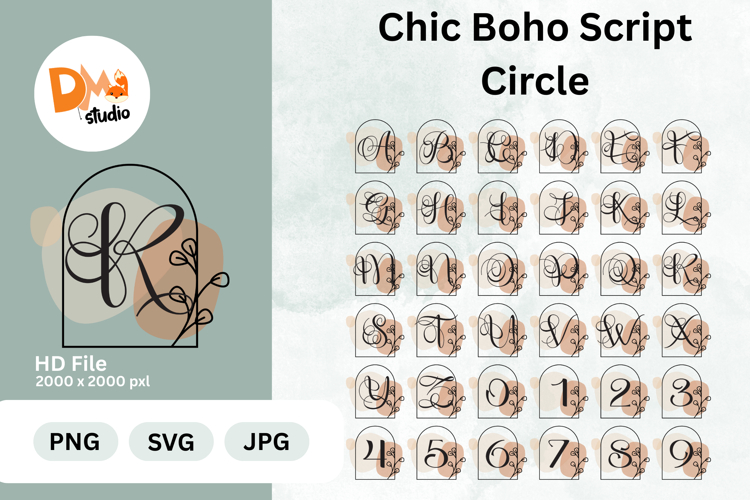 Chic Boho Script Circle Monogram example image 1