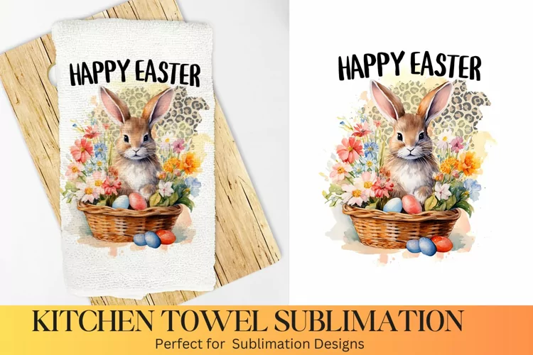 Happy Easter - Farmhouse Kitchen Towel - Sublimation Design