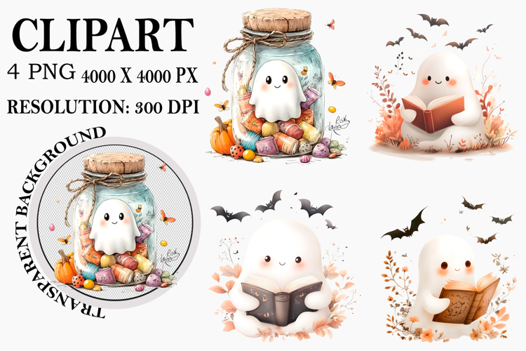 Whimsical Halloween Ghost Clipart Watercolor PNG