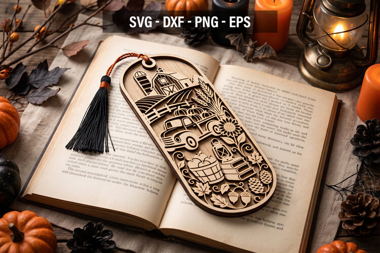 Fall Bookmark SVG, Pumpkin Laser Cut Bookmark, Autumn Book example image 1