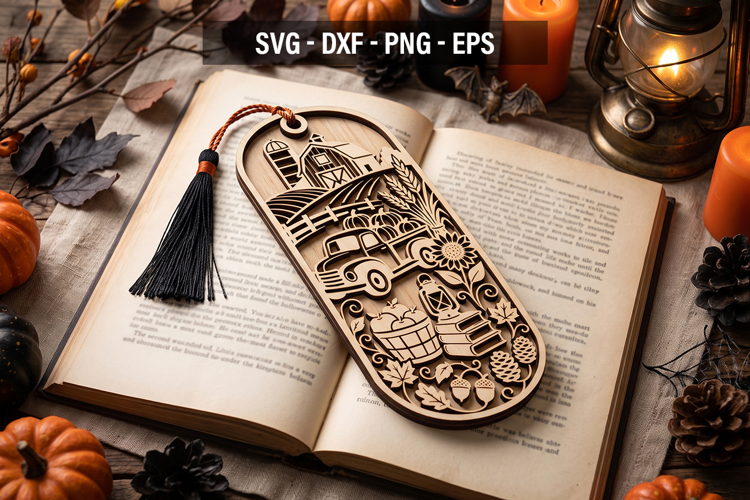 Fall Bookmark SVG, Pumpkin Laser Cut Bookmark, Autumn Book