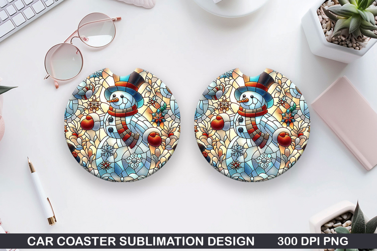 Snowman Car Coaster Sublimation|Christmas Coaster PNG Design