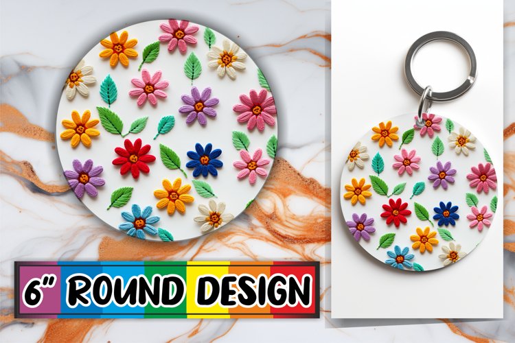 3D Blossom Embroidered Elegance - Circle Sublimation Keychai