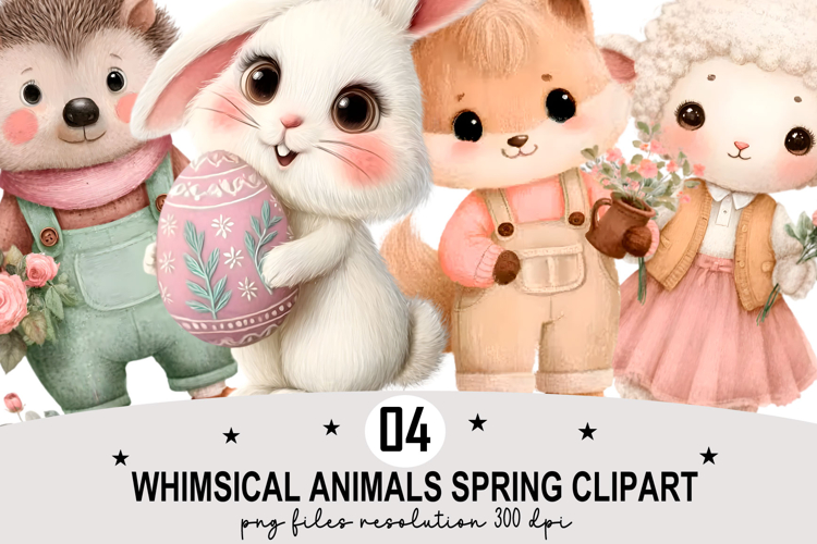 Whimsical Animals Spring Clipart Watercolor png