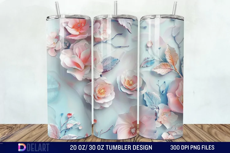 3D Painted Flower Tumbler Wrap