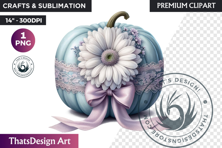 Floral Dreamy Pastel coquette pumpkin with bow PNG Clipart