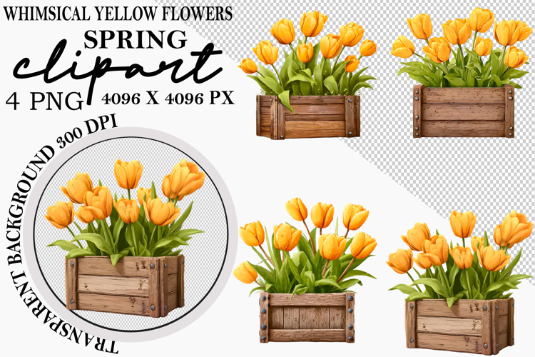 Whimsical Yellow Flowers Spring Clipart PNG