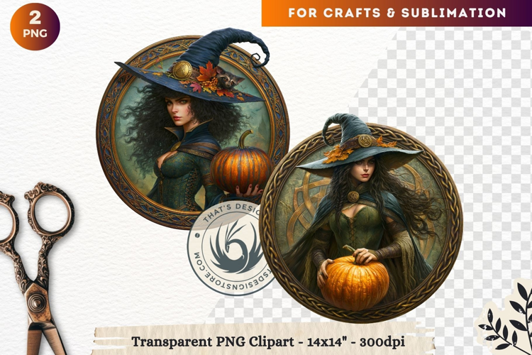 Dark Fantasy Halloween Witches Medallion Clipart sublimation