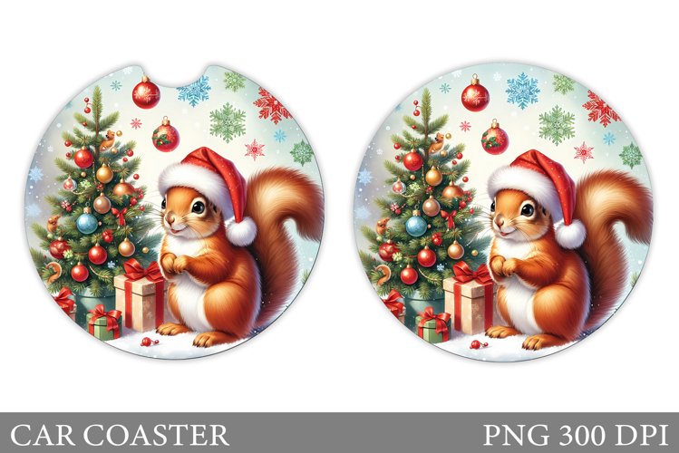 Cute Squirrel Car Coaster. Christmas Car Coaster Design example image 1