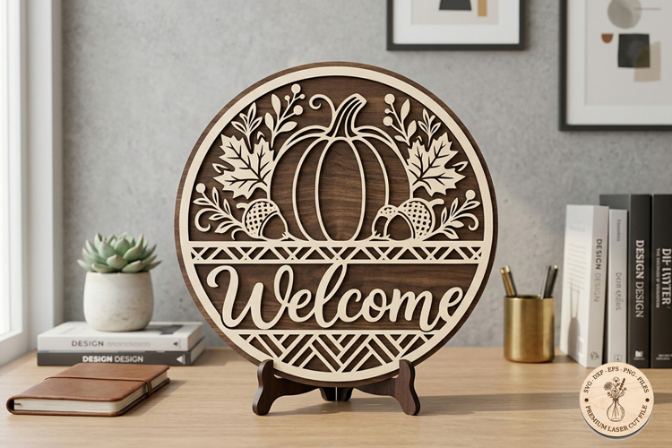 Fall Welcome Sign SVG | Pumpkin Door Hanger File