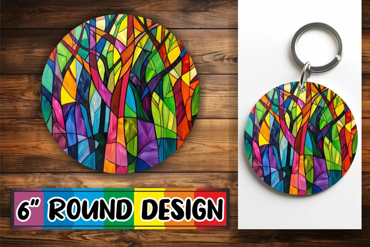 Colorful Tree Stained Glass Round Design Sublimation