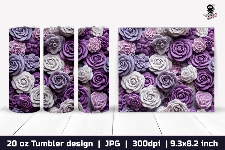 3d Flowers Tumbler, Roses Tumbler Sublimation Wrap example image 1