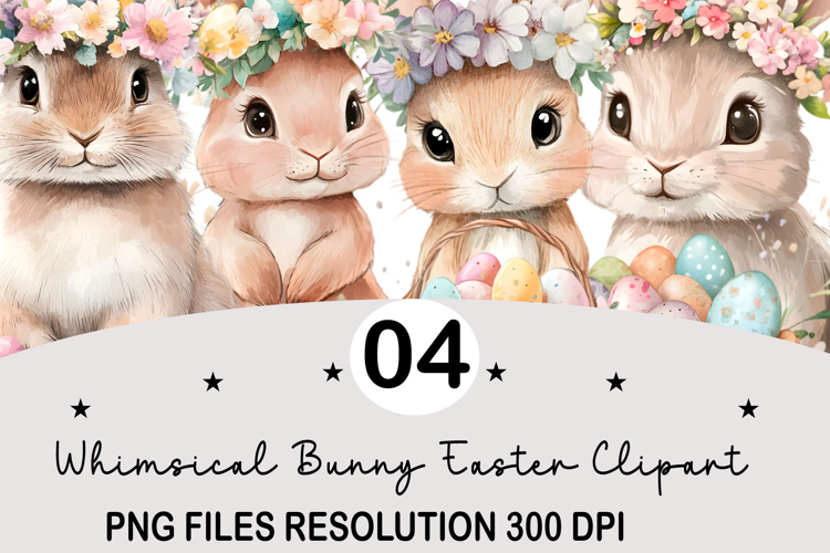 Whimsical Bunny Easter Clipart, Watercolor Easter Bunny PNG