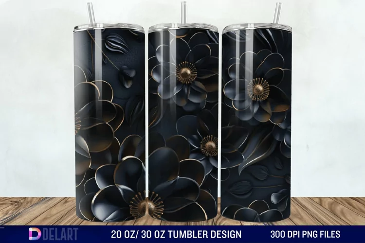 3d Dark floral Tumbler Wrap