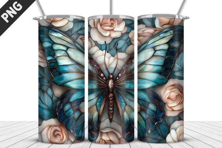 Butterfly 20 oz Tumbler Design|Butterfly Flower Tumbler Wrap example image 1