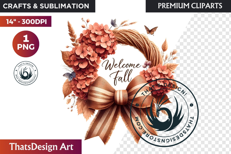 Cozy Autumn Wreath - Boho Farmhouse Fall Clipart PNG