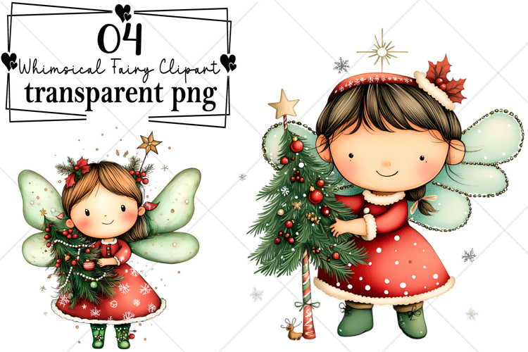 Christmas Whimsical Fairy Clipart Watercolor PNG