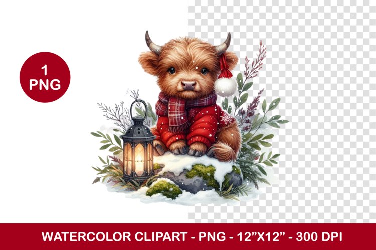 png watercolor clipart - plaid highland cow