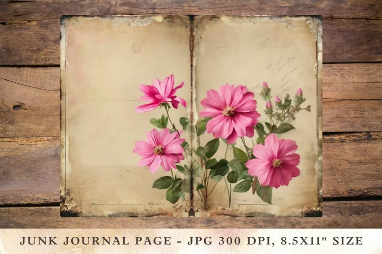 Printable Junk Journal Pages pink roses 9