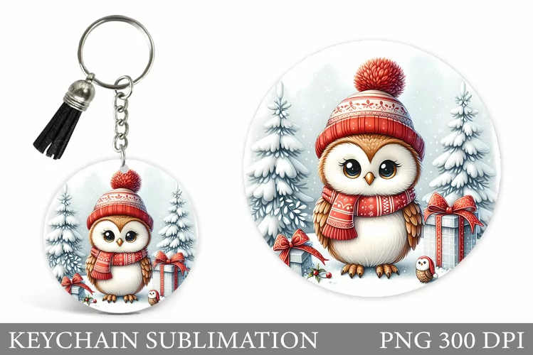 Cute Owl Keychain Design. Christmas Keychain Sublimation